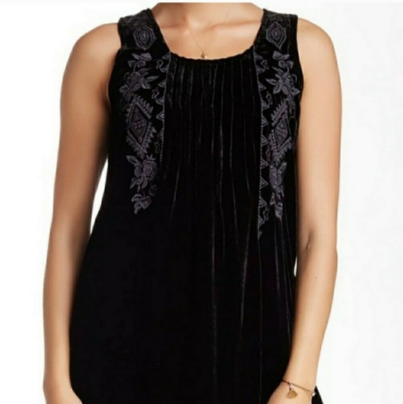 Johnny Was JWLA Black Velvet Boho Embroidered Silk Blend Pintucked Dress - Picture 2 of 12